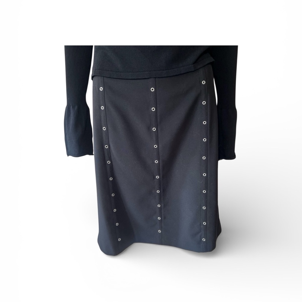 BCBGMaxAzria Black Knee-Length A-Line Skirt with Grommets
